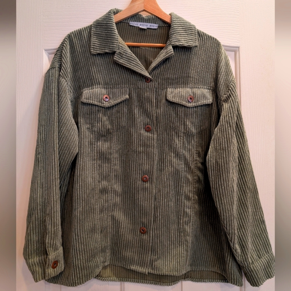 Hyfve Favorite Remix Green Corduroy Button-Up Jacket